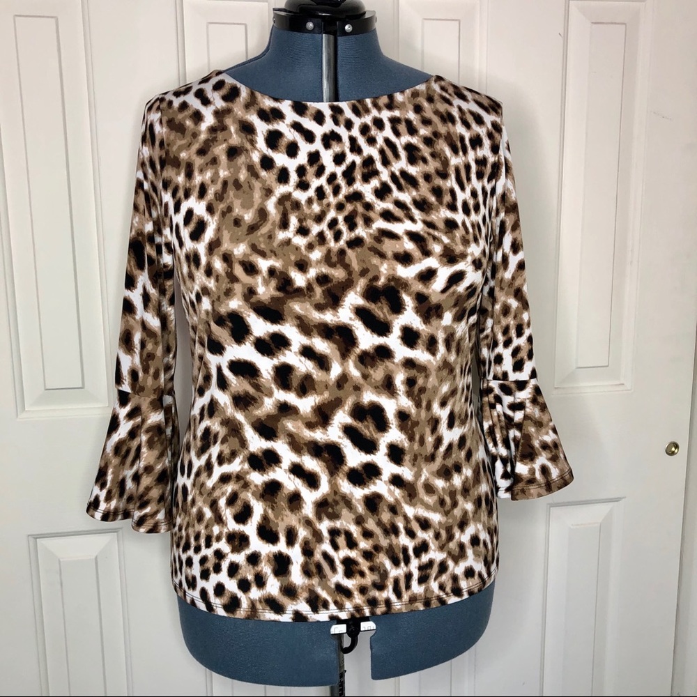 🌵Philosophy Leopard Bell Sleeve Stretch Top NWT